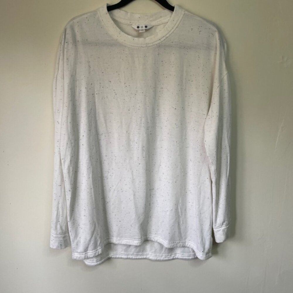 Three Dots White Speckled Long Sleeve Shirt Size Medium